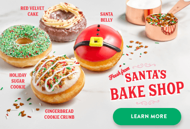 SP1. Learn more about all the delicious holiday doughnuts in Kripsy Kreme's Santa's Bake Shop dozen!